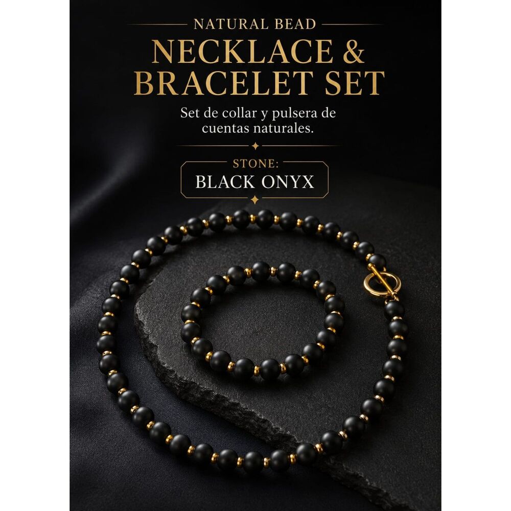 Natural Black Onyx Necklace and Bracelet Set – Matching Beaded Jewelry.